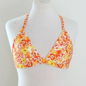 Aerie Orange & Yellow Floral Triangle Bikini Top Size Large